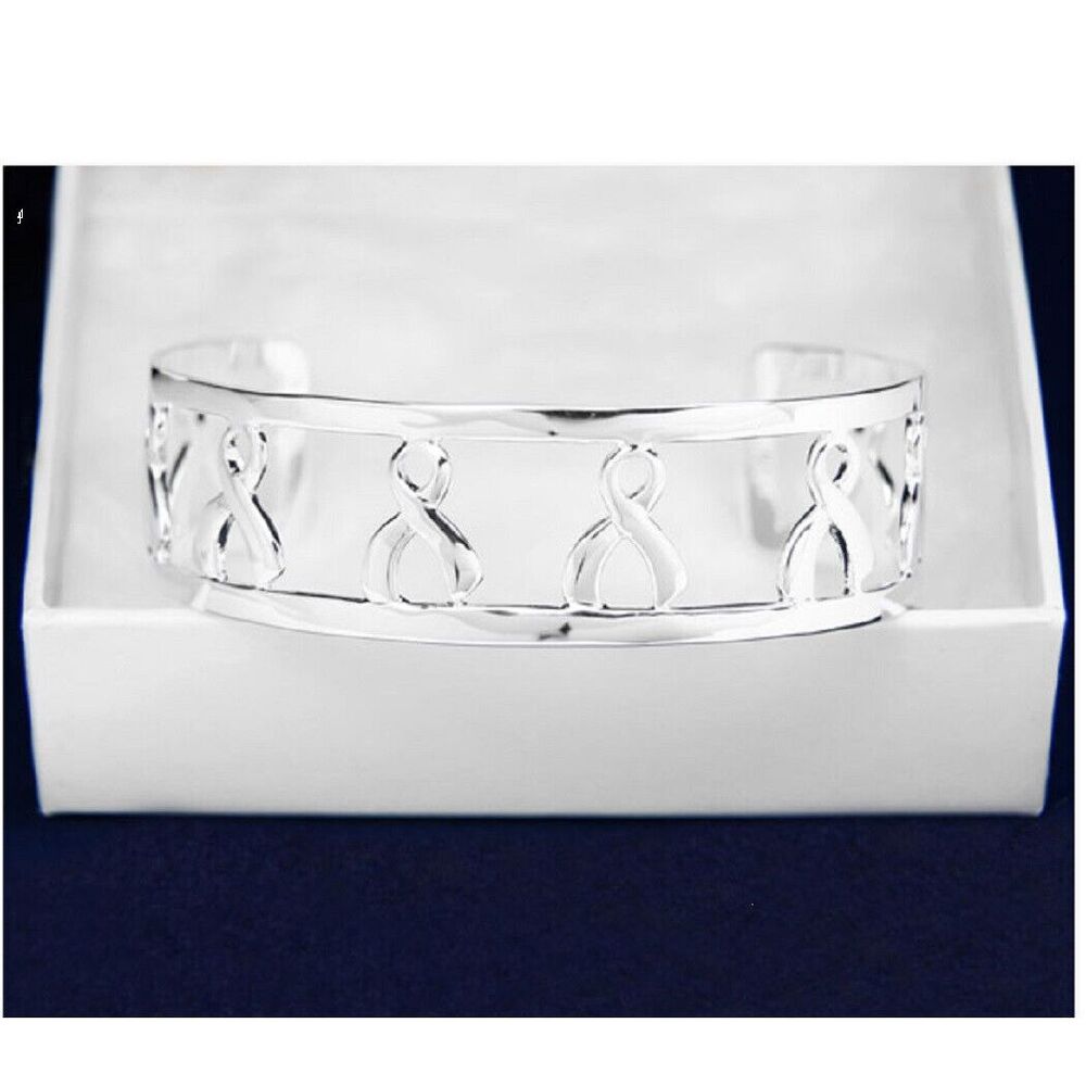 Cancer Awareness Silver Cuff Bracelet Ribbons for Support